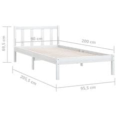 Vidaxl Posteljni okvir bel iz trdne borovine 90x200 cm