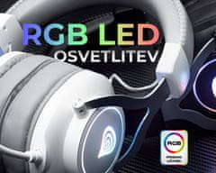 Genesis NEON 750 gaming slušalke z mikrofonom, Stereo 2.0, RGB LED osvetlitev, pleten USB kabel, bele