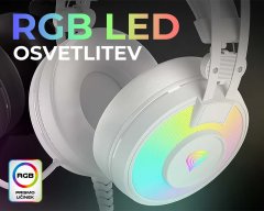 Genesis NEON 600 gaming slušalke z mikrofonom, Stereo 2.0, RGB LED osvetlitev, pleten USB kabel, bele