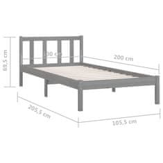 Vidaxl Posteljni okvir siv iz trdne borovine 100x200 cm