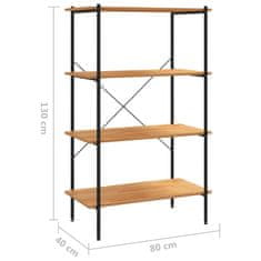 Vidaxl 4-nadstropni regal s policami črn in hrast 80x40x130 cm
