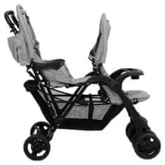 Greatstore Otroški voziček za dvojčke svetlo sivo jeklo