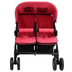 Vidaxl Otroški voziček za dvojčke rdeč jeklen