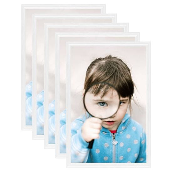 Vidaxl Foto okvirji 5 kosov stenski/namizni beli 21x29,7 cm MDF