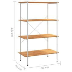 Vidaxl 4-nadstropni regal s policami bel in hrast 80x40x130 cm