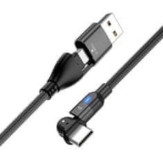 En-TRON USB polnilni in podatkovni kabel, 2 v 1, tip-C, 60W, PD/3A, 180°, črn (A43B)
