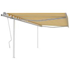 Vidaxl Ročno zložljiva tenda s stebrički 4,5x3,5 m rumena in bela
