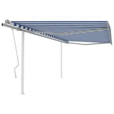 Vidaxl Ročno zložljiva tenda s stebrički 4,5x3,5 m modra in bela