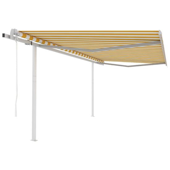 Greatstore Avtomatsko zložljiva tenda s stebrički 4,5x3,5 m rumena in bela