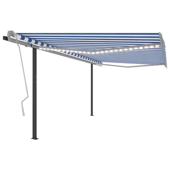Vidaxl Avtomatska tenda LED + senzor 4x3,5 m modra in bela