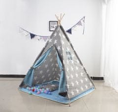 Aga4Kids Otroški Teepee Zvezde Sivo-modra