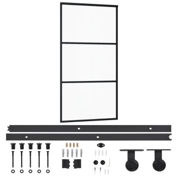 Vidaxl Drsna vrata z opremo ESG steklo in aluminij 102x205 cm