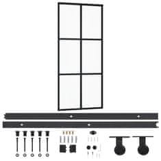 Vidaxl Drsna vrata z opremo ESG steklo in aluminij 90x205 cm