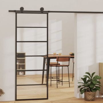 Vidaxl vidaXL Drsna vrata z okovjem, ESG steklo in aluminij, 76x205 cm