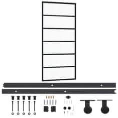 Vidaxl Drsna vrata z opremo ESG steklo in aluminij 90x205 cm