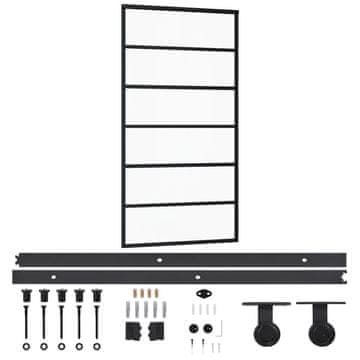 Vidaxl Drsna vrata z opremo ESG steklo in aluminij 102x205 cm