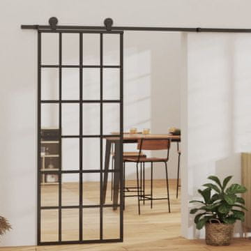 Vidaxl vidaXL Drsna vrata z okovjem, ESG steklo in aluminij, 76x205 cm
