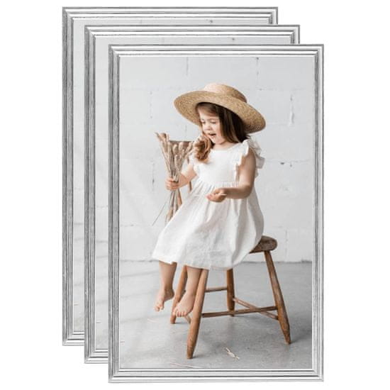 Vidaxl Foto okvirji 3 kosi stenski/namizni srebrni 13x18 cm MDF