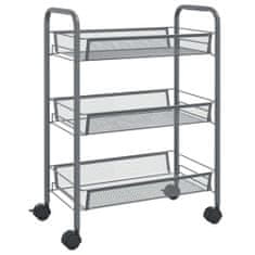 Vidaxl 3-nadstropni kuhinjski voziček siv 46x26x64 cm železo