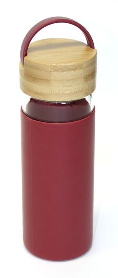 Domy Steklenička z bamboo pokrovom, 0,48 l, rdeča