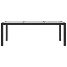 Vidaxl Vrtna miza črna 190x90x75 cm kaljeno steklo in poli ratan