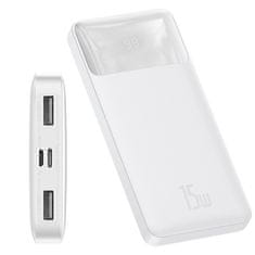 BASEUS Bipow Power Bank 10000mAh 2x USB / USB-C / micro USB 15W, bela