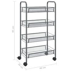 shumee 4-nadstropni kuhinjski voziček siv 46x26x85 cm železo