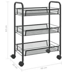 Vidaxl 3-nadstropni kuhinjski voziček črn 46x26x64 cm železo