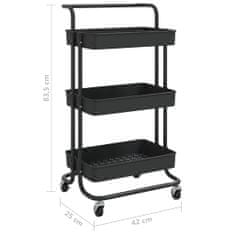 shumee 3-nadstropni kuhinjski voziček črn 42x25x83,5 cm železo in ABS