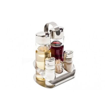 Eva 5-delni namizni set z držalom (za olje, kis, sol, poper) / inox, steklo