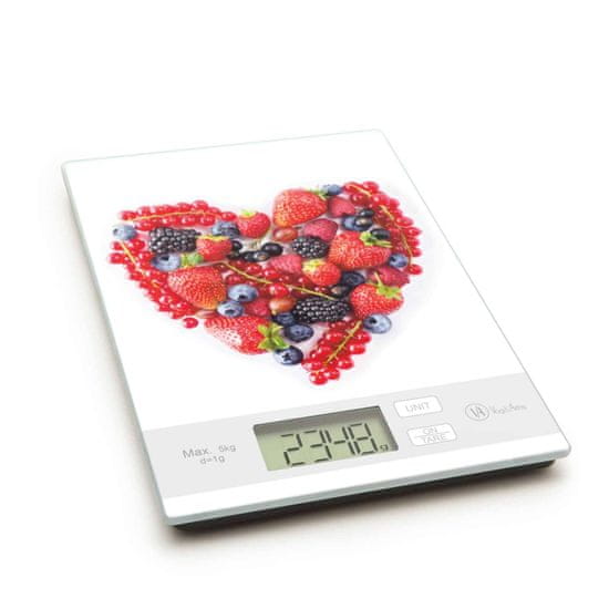 Vog&Arths Kuhinjska tehtnica z LCD zaslonom steklena s srčkom iz sadja max. 5 kg