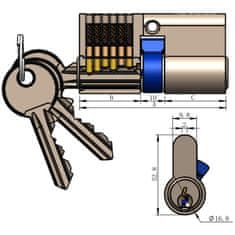 CT Cilindrični vložek 80mm (50+30mm) s 3 ključi