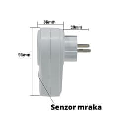 CT Šuko adapter s senzorjem mraka (dan/noč) 230V max. 280W