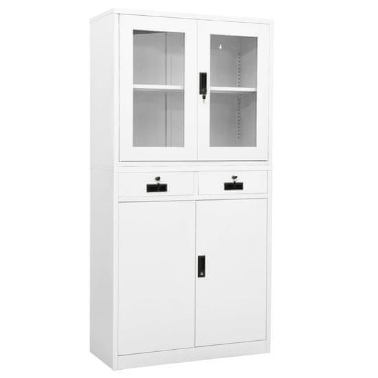 Vidaxl Pisarniška omara bela 90x40x180 cm jeklo in kaljeno steklo