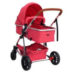 Vidaxl Otroški voziček 3 v 1 rdeč aluminij