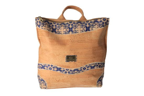 montado Ženski nahrbtnik-ročna torbica iz plute 2v1 z modrim cvetličnim vzorcem