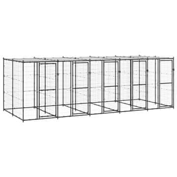 Vidaxl Zunanji pasji boks jeklo s streho 12,1 m²