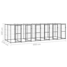 Vidaxl Zunanji pasji boks jeklo s streho 14,52 m²