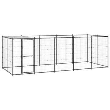 Vidaxl Zunanji pasji boks jeklo s streho 12,1 m²