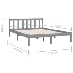 Vidaxl Posteljni okvir siv iz trdne borovine 150x200 cm UK King