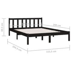 Vidaxl Posteljni okvir črn iz trdne borovine 150x200 cm UK King
