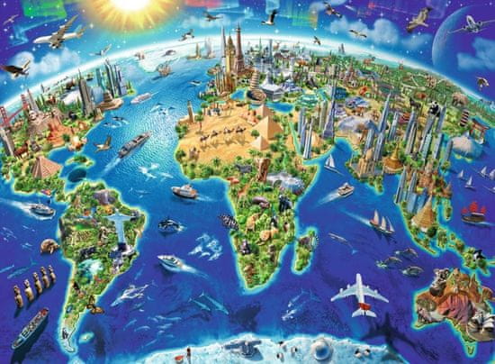 Ravensburger Puzzle Zemljevid sveta s spomeniki XXL 200 kosov