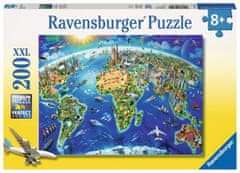 Ravensburger Puzzle Zemljevid sveta s spomeniki XXL 200 kosov