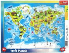Trefl Puzzle Zemljevid sveta z živalmi 25 kosov