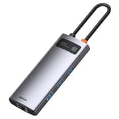 BASEUS Metal Gleam HUB adapter USB-C - USB-C, 3x USB, HDMI, RJ45, siva