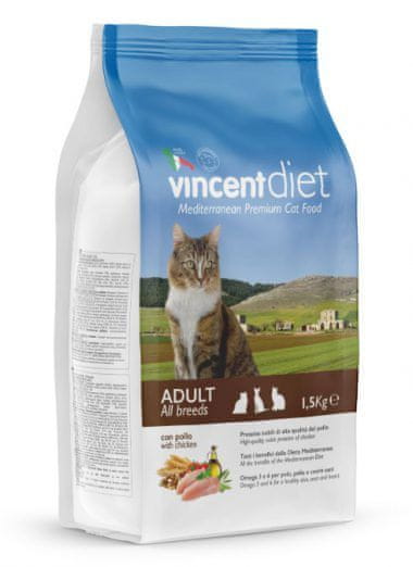 Vincent Diet hrana za odrasle mačke, piščanec, 1,5 kg