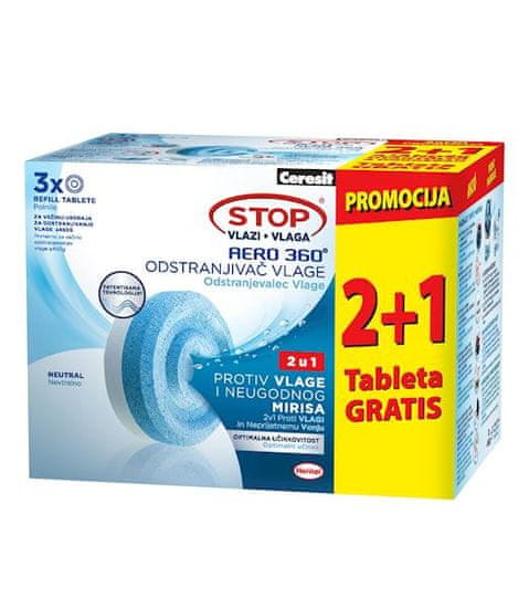 Ceresit Stop vlaga AERO 360° tableta nevtral, 2 x 450 g + 1 tableta gratis