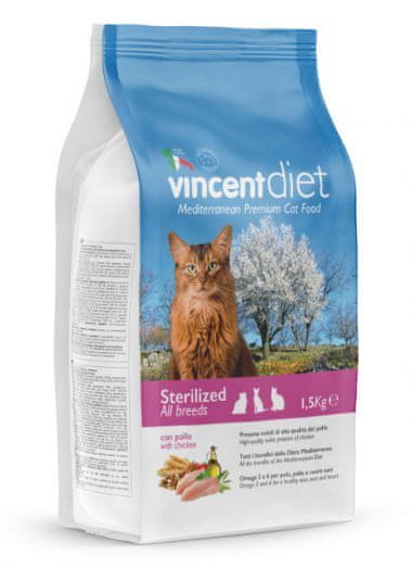 Vincent Diet hrana za sterilizirane/kastrirane mačke, piščanec, 1,5 kg