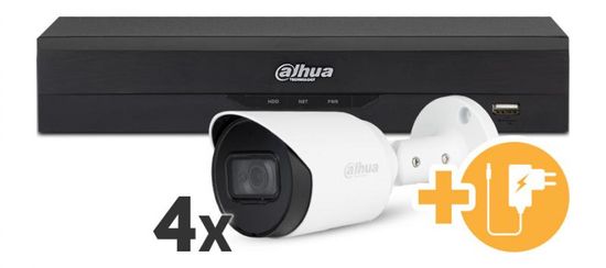 Dahua Video nadzorni sistem komplet paket 8 kanalni HD snemalnik + 4x kamera (3840x2160) - 25fps / vidni kot 105° / nočni domet do 30m / Brezplačna aplikacija za telefon XVR5104HS-4KL-I2 + HFW1800T-A /4