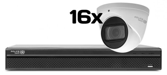 POLICEtech Video nadzorni komplet 24 kanalni HD Penta-brid snemalnik + 16x turret kamera (3840×2160) - 15fps Motorizirana leča: 105°~33° / IR LED domet do 60m/ XVR1601-8M-X + Q4-D8502T-Z-A /16